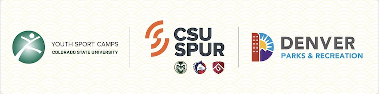 Logo lock up with Youth Sport Camps, CSU Spur, and Denver Parks and Rec.